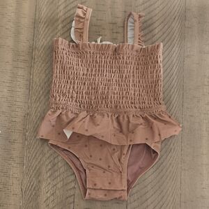 Quincy Mae Smocked One-Piece in Warm Taupe